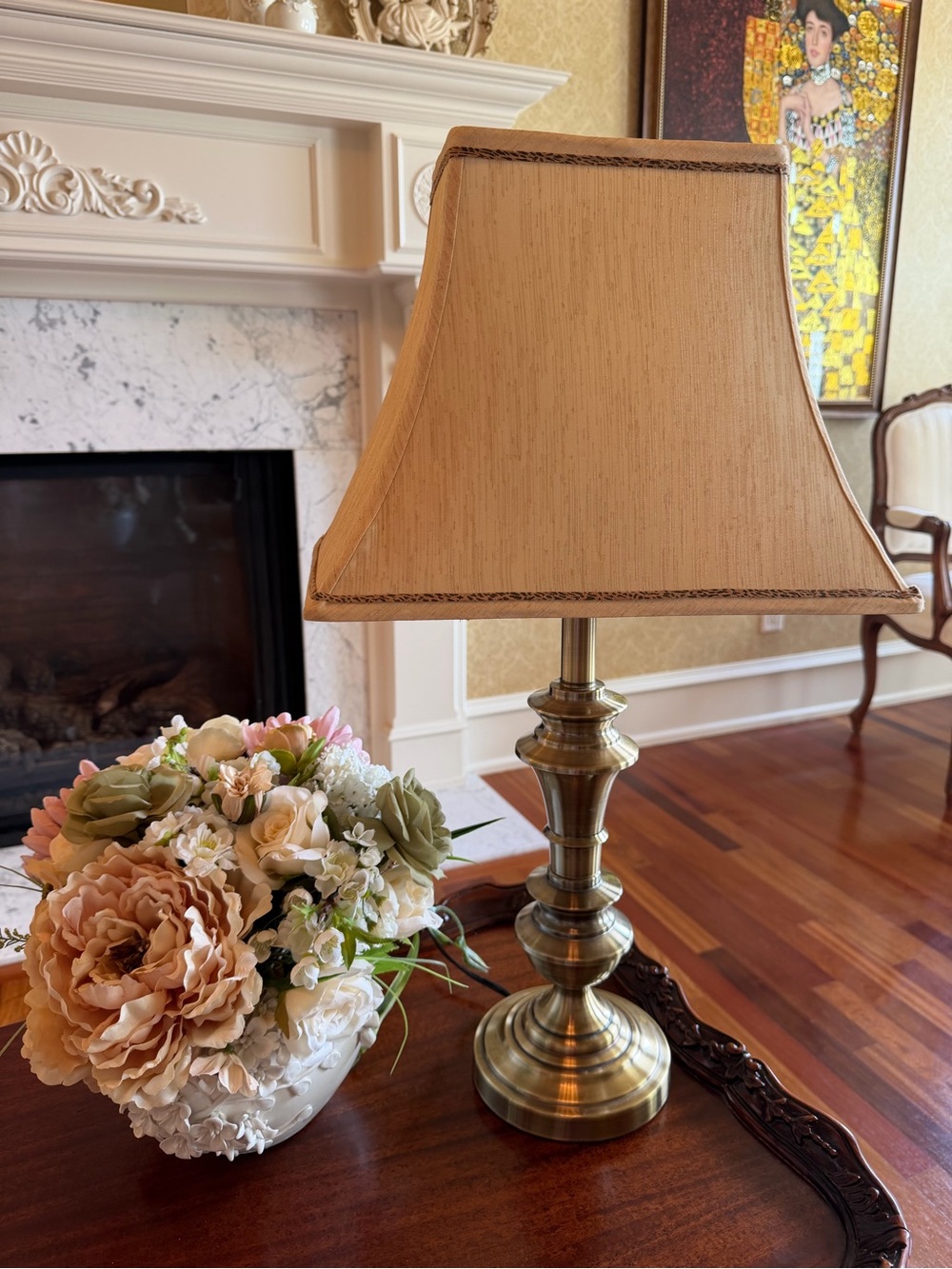 Classic Brass Table Lamp with Beige Shade - Home Accents